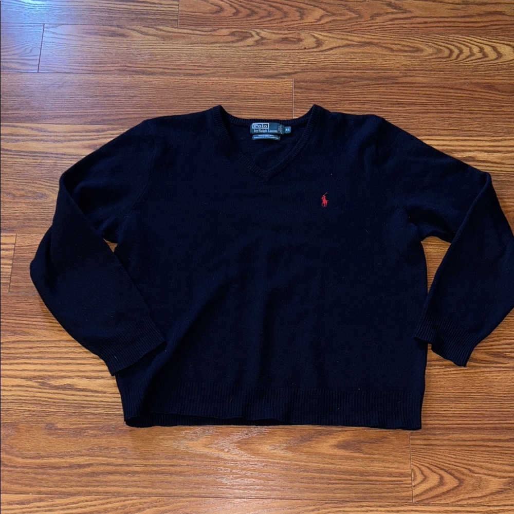 Polo Ralph Lauren Navy Blue 100% Lambs Wool Sweater. Mens Extra Large. EUC!